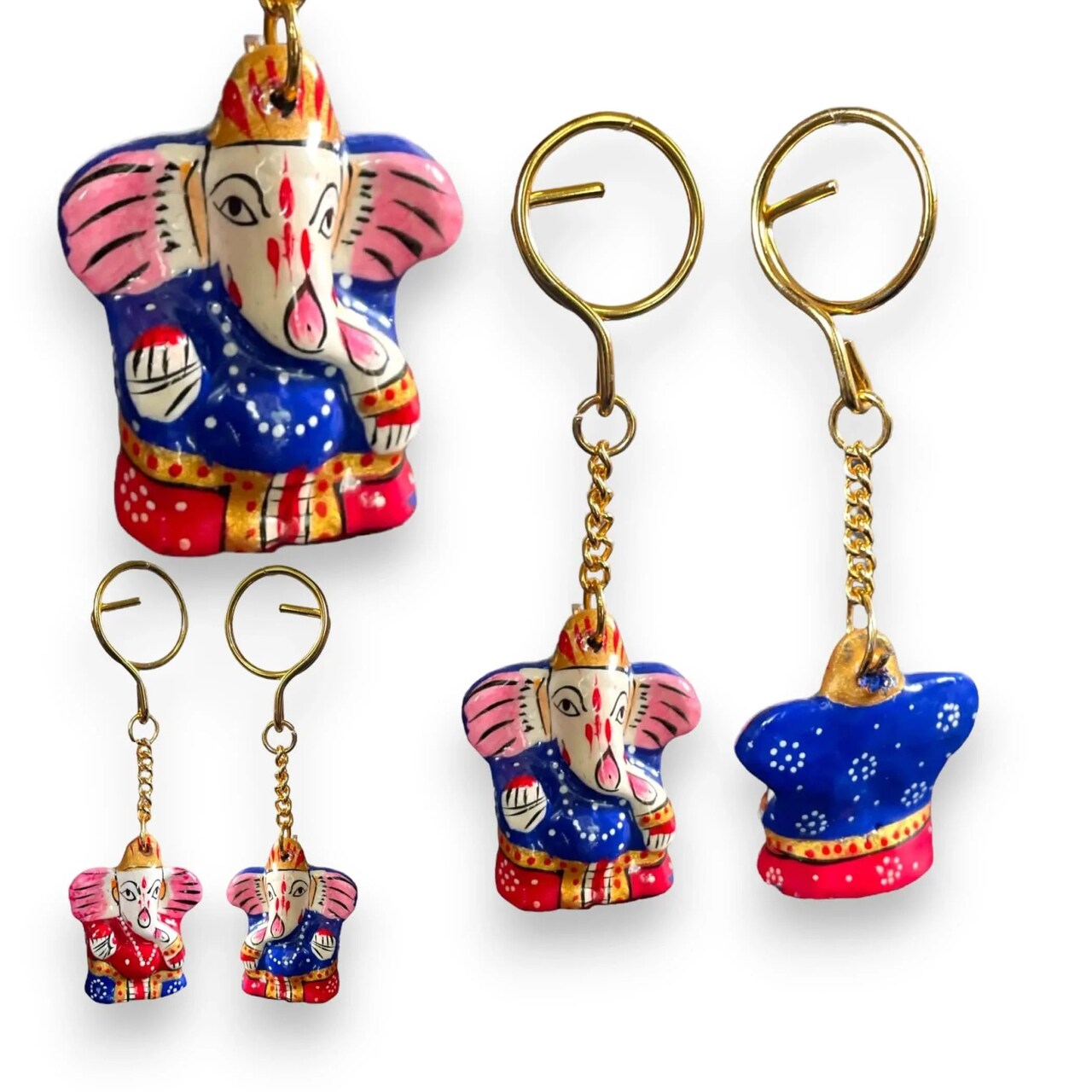 Handmade Ceramic Ganesha Keychain Amulet Keyring Door Car Key Chains Good Luck Charms Key Holder Housewarming Gift